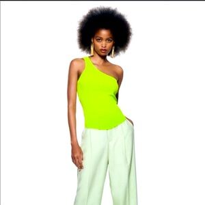 Zara fluorescent green yellow asymmetrical top NWT